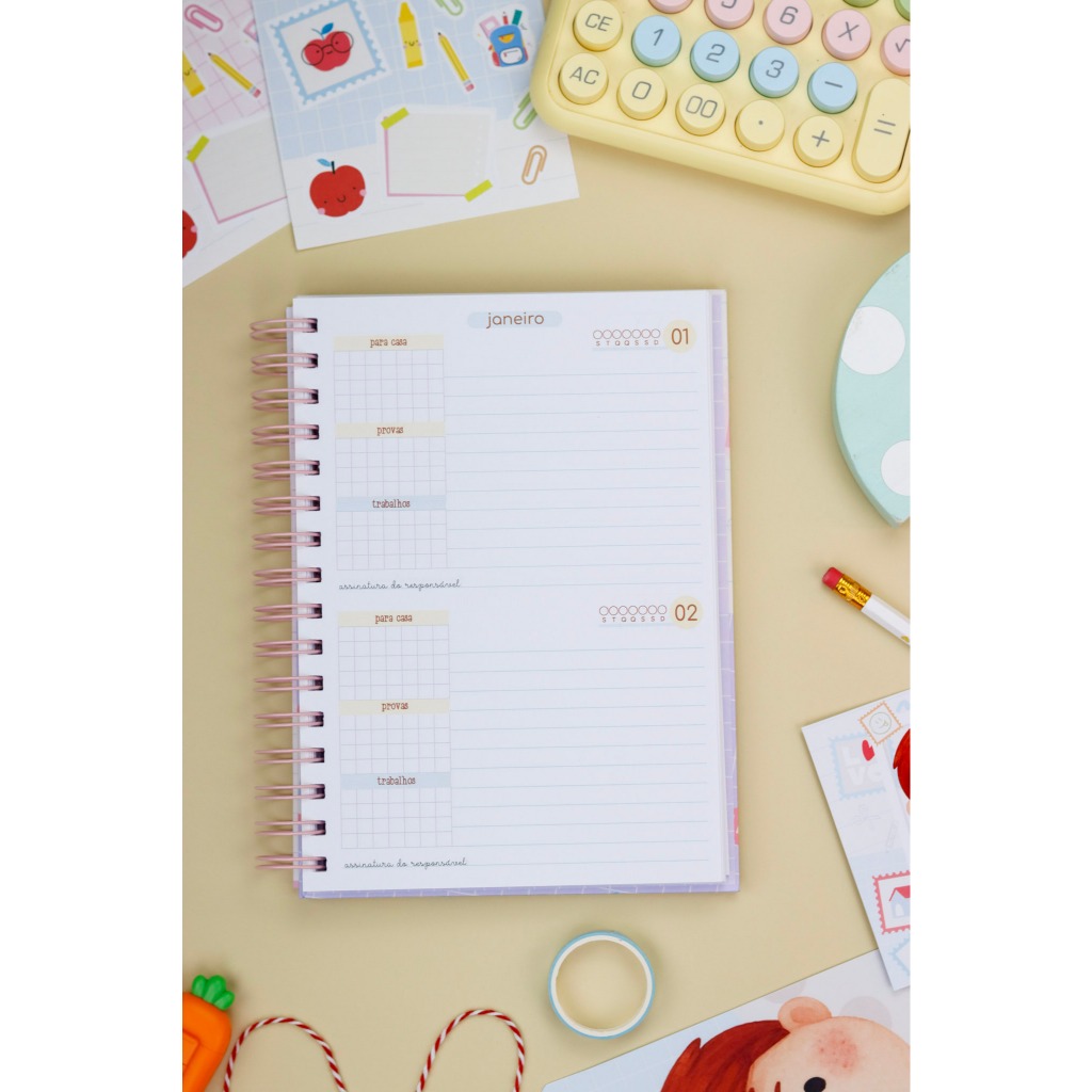 AGENDA 2026 ESCOLAR  (TAM A5), Miolo 1 ou 2 Dias por página (sáb e dom juntos)