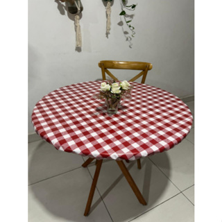 Capa, toalha de mesa TÉRMICA E IMPERMEÁVEL, redonda com elástico.- xadrez vermelho em Oferta na Shopee