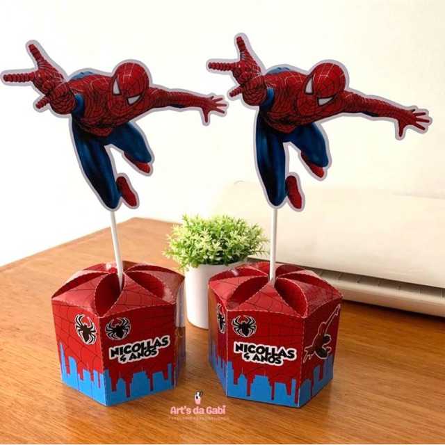 Centro de mesa Sextavado - Homem Aranha, Cachepô, Arranjo de mesa personalizado