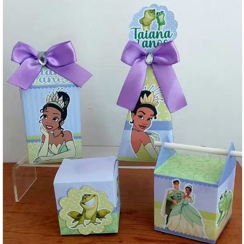 Kit Caixinhas Personalizadas A Princesa e o Sapo Tiana Lembrançinha Festa