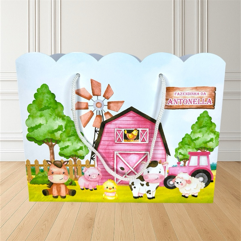 Sacolinha Personalizada Fazendinha Aquarela Vermelha 20x16x7 (G) Bolsinha  Aniversário  Saquinho Surpresa Lembrancinha