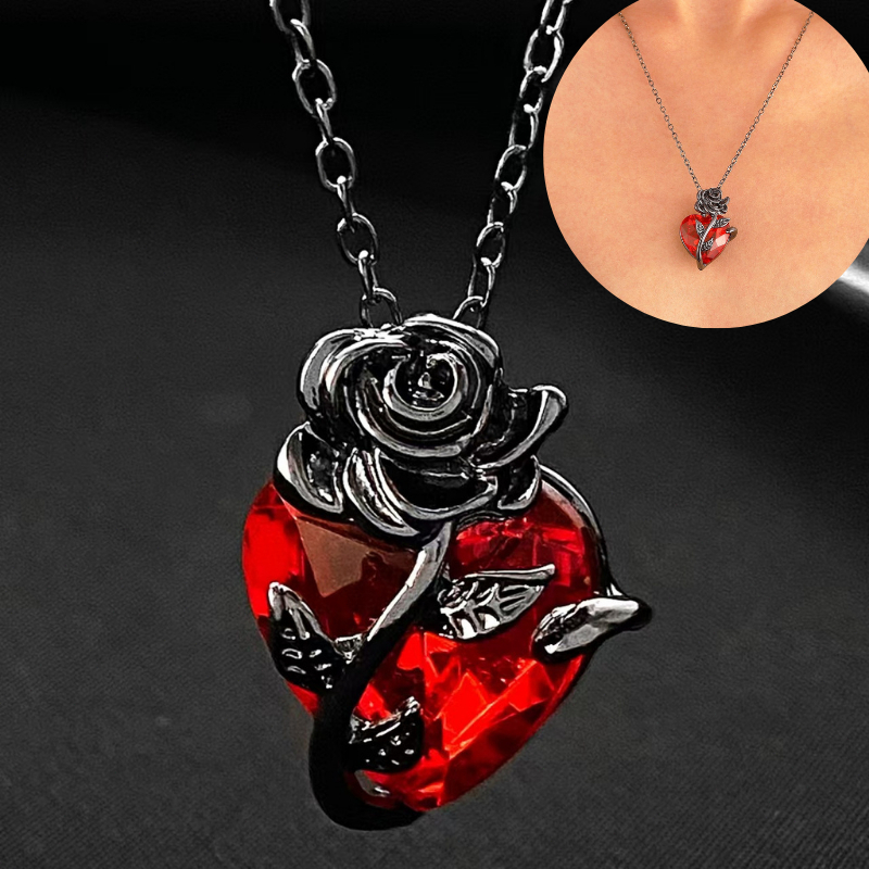 Colar de rosas europeu e americano com design gótico escuro, flor sinuosa, corrente de clavícula em forma de coração em Oferta na Shopee
