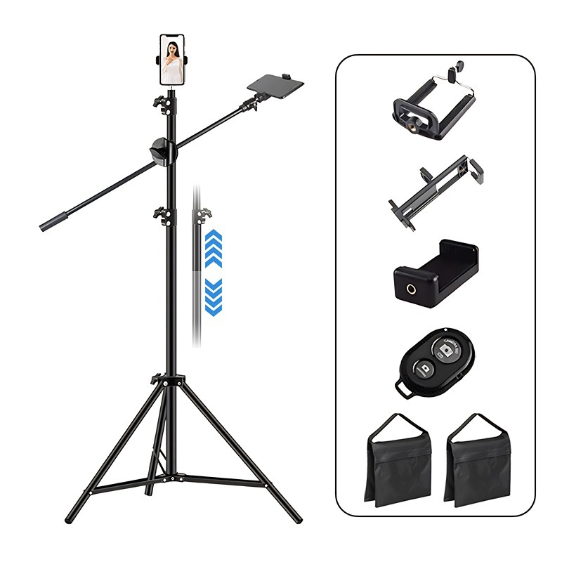 Kit Tripé Girafa Profissional: Controle Remoto, 2 Sacos Areia e Suportes p/ Vista de Cima