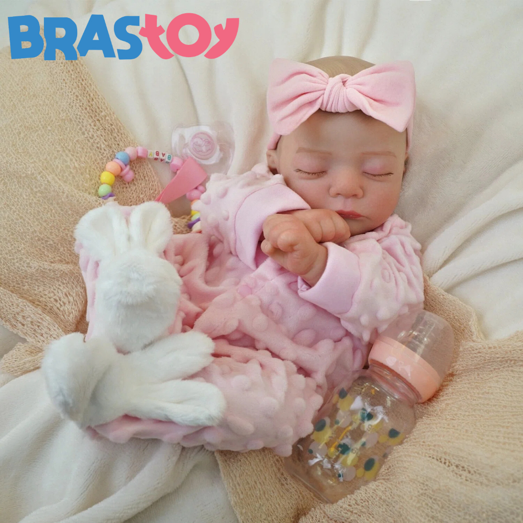 Brastoy Boneca Bebê Reborn Silicone 48cm Menina com Olhos Fechados