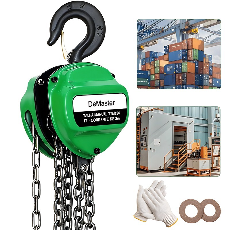 Talha Manual 1 Tonelada 1000kg, Corrente de 3 Metros, Uso Industrial e Residencial, Segura e Resistente