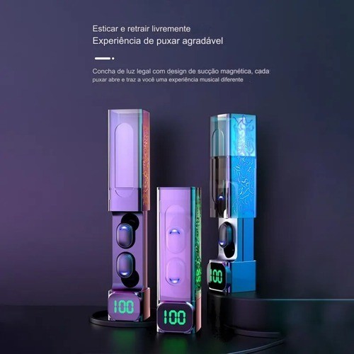 Fones de ouvido Bluetooth com estojo de carregamento LED, fones de ouvido com estojo de fone de ouvido legal