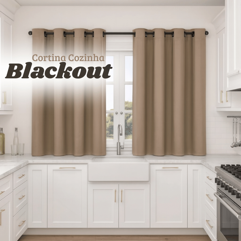 Cortina Cozinha Blackout - 2,20x1,40 ou 2,20x1,20 Bloqueia 100% Da Luz
