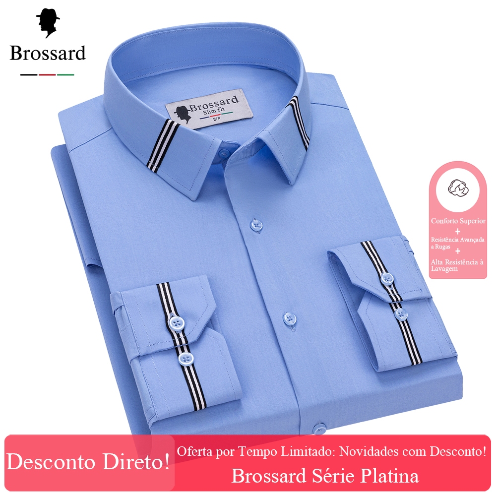 Camisa Social Masculina Manga Longa - Lavar à Máquina, Secagem Rápida e Sem Passar, Comutação Diária em Oferta na Shopee