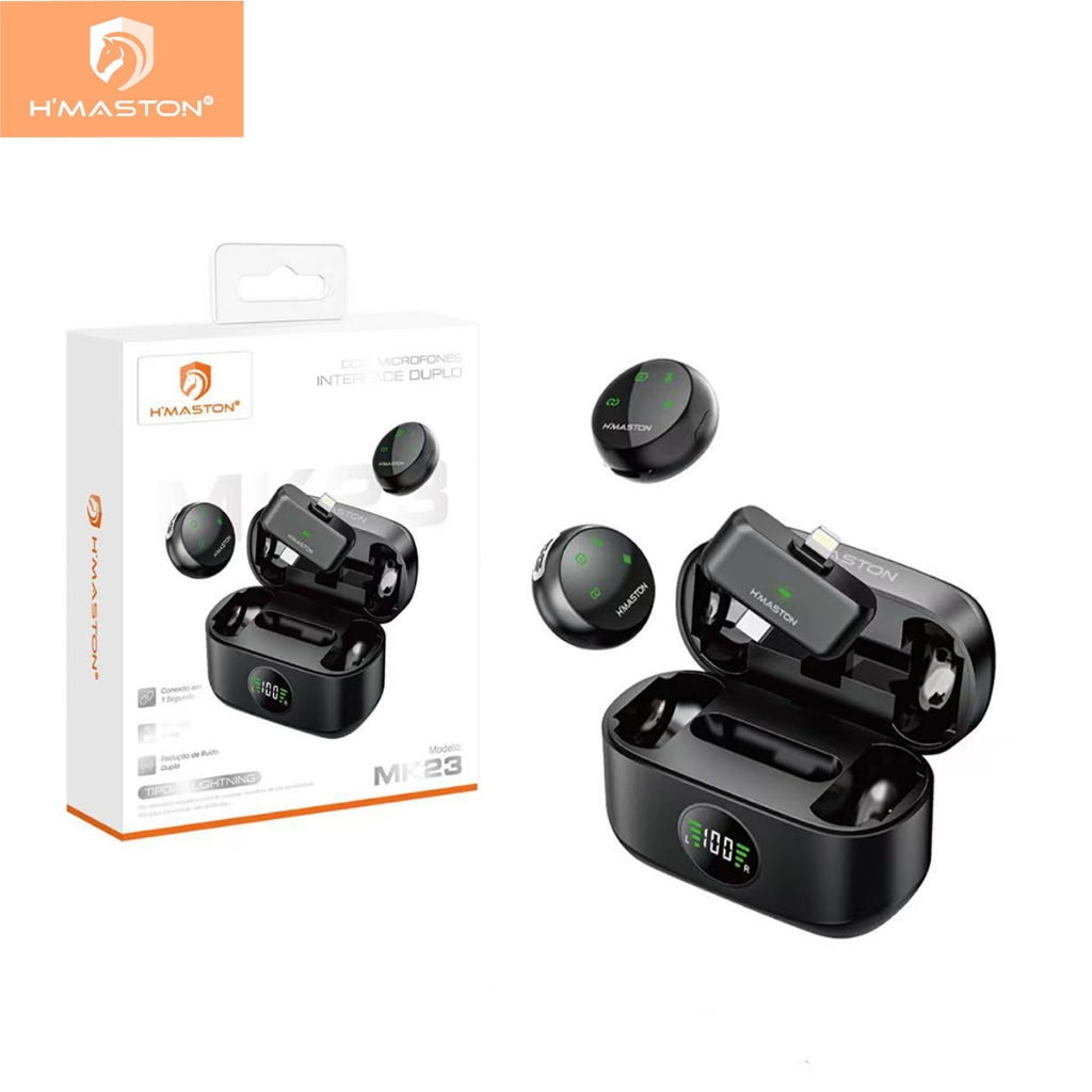 H'maston MK-23 DOIS Microfones Interface Duplo DisplayLED  Profissional Sem fio Redução de Ruído