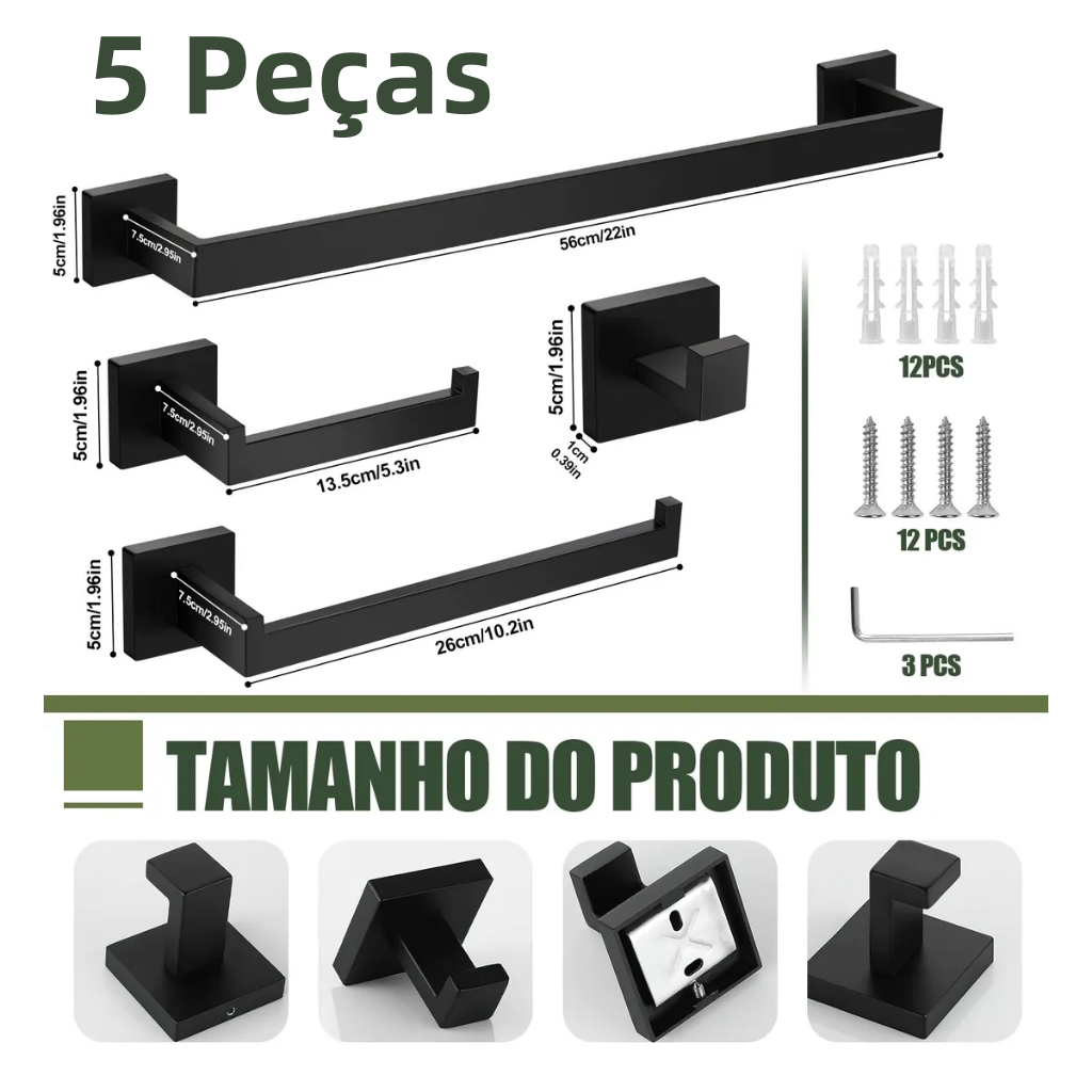 【60CM】kit banheiro acessórios 5 Peças Aço Inox 304，kit banheiro 60cm De Quadrado Luxo Preto/Prata Cromado em Oferta na Shopee