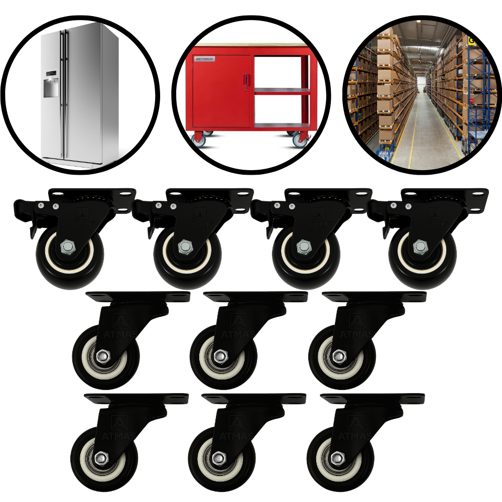 Kit Rodinhas Rodízio Giratório 2" Polegadas Com Freio E Sem Freio100kg 50mm Para Móveis E Máquinas em Oferta na Shopee