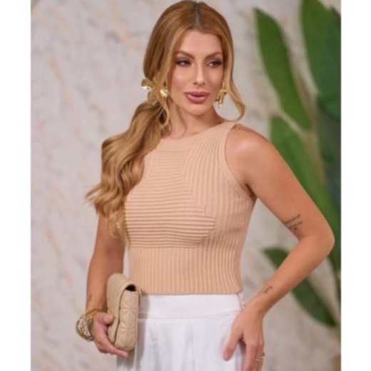 Blusa Feminina Tricot Modal Canelado Sem Manga Cropped Elegante Moderna e Confortável Verão em Oferta na Shopee