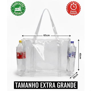 Bolsa Transparente reforçada PVC cristal EXTRA GRANDE, JUMBO com bolsos laterais. Maternidade, praia, uso institucional em Oferta na Shopee