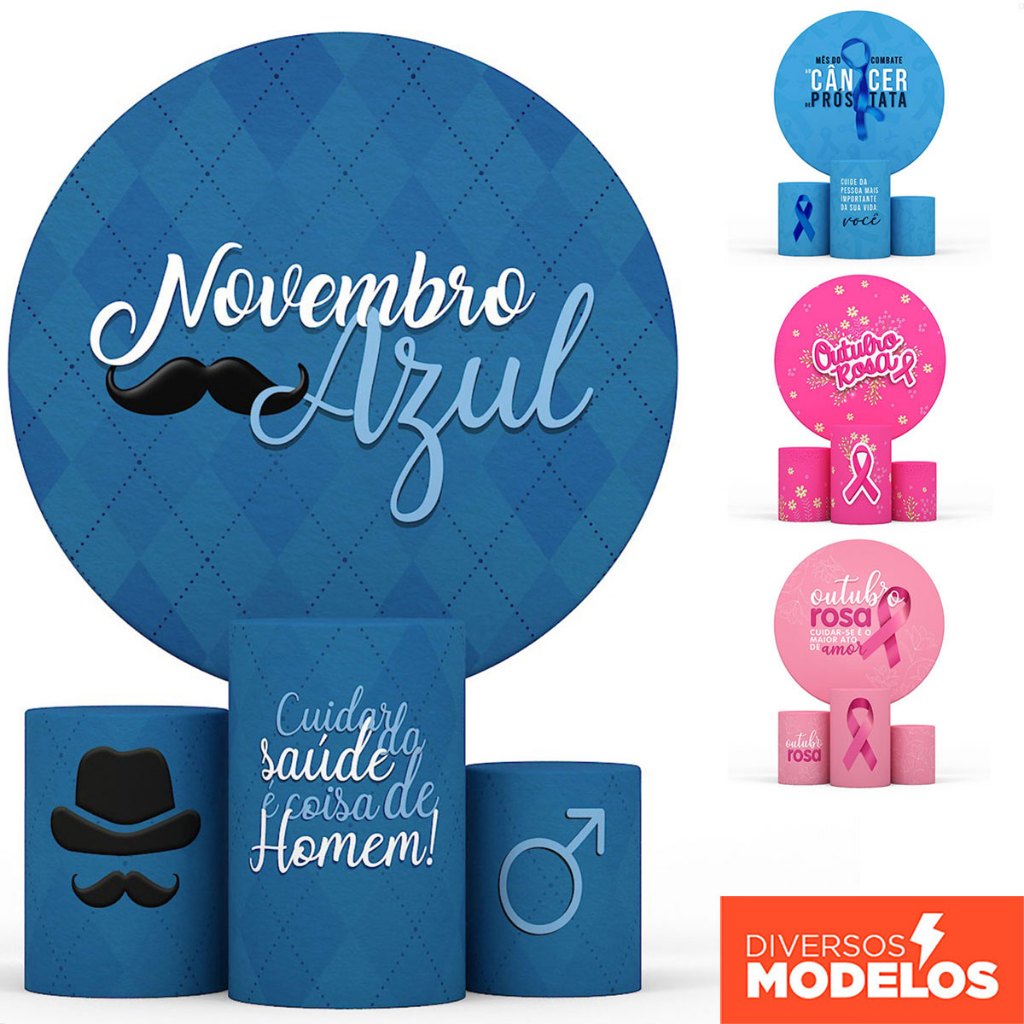 Trio Capa Cilindro E Painel Redondo Novembro Azul/Outubro Rosa Conscientização Sublimado C/Elást em Oferta na Shopee