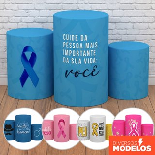 Trio Capa Cilindro Decoração Outubro Rosa/Novembro Azul Conscientização em Tecido com Elástico em Oferta na Shopee