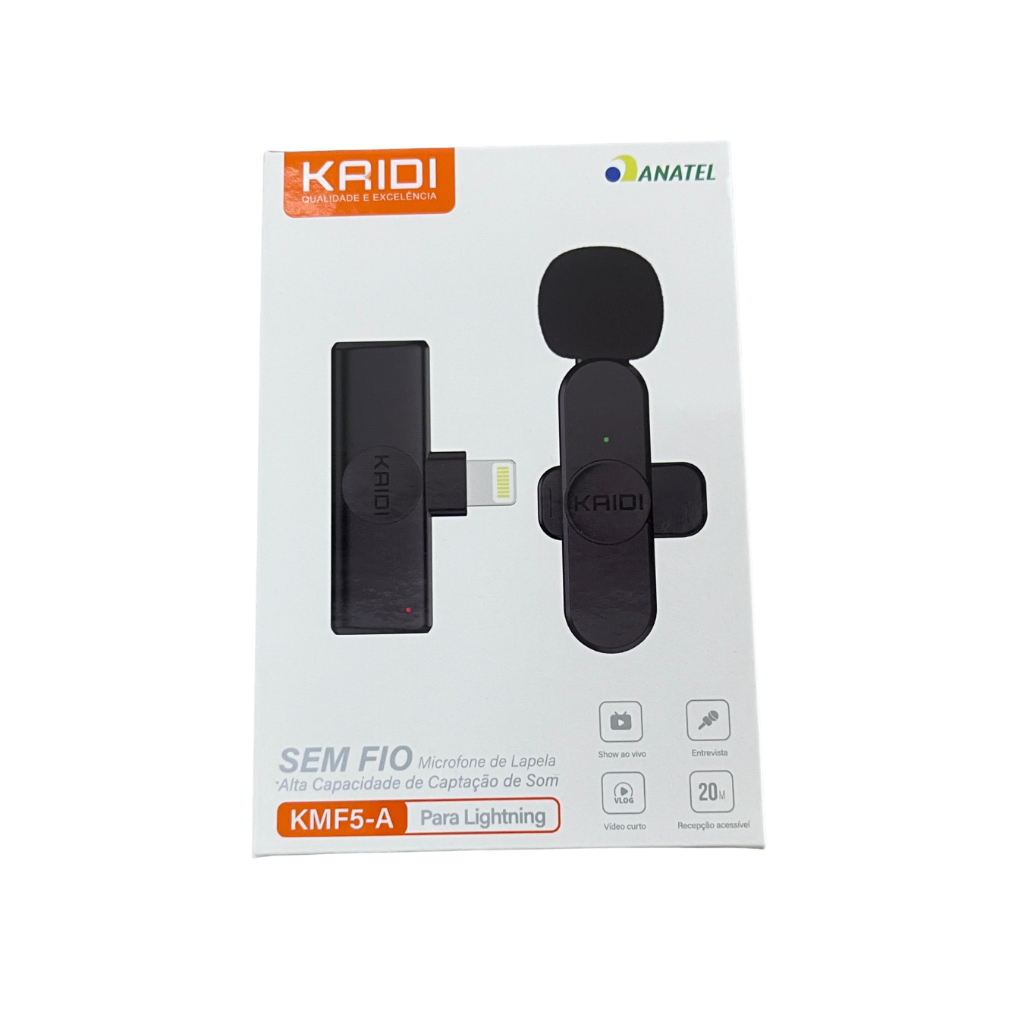 MICROFONE DE LAPELA KAIDI KMF5-A PARA IPHONE (LIGHTNING) – ALTA CAPTAÇÃO DE SOM PROFISSIONAL