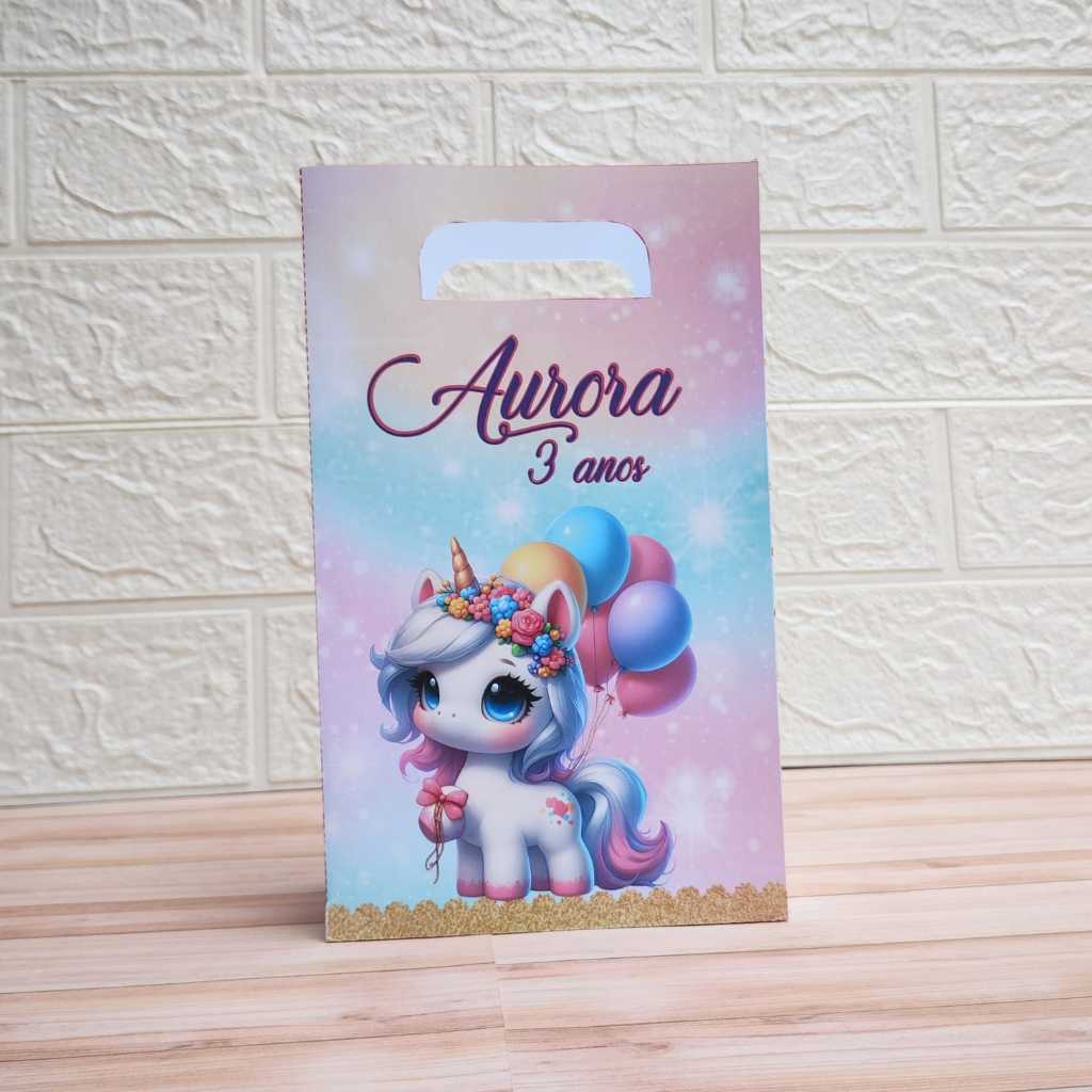 Sacolinha Personalizada Unicórnio - Tamanho M com Alça Vazada - Lembrancinhas Festa Infantil