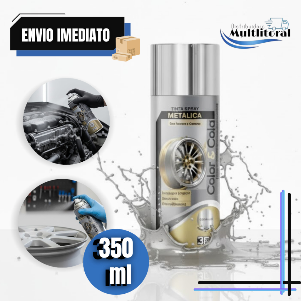 Tinta Spray cromado/ Prata 350ml Cola e Cola Efeito Metálico Secagem Rápida Alta Cobertura
