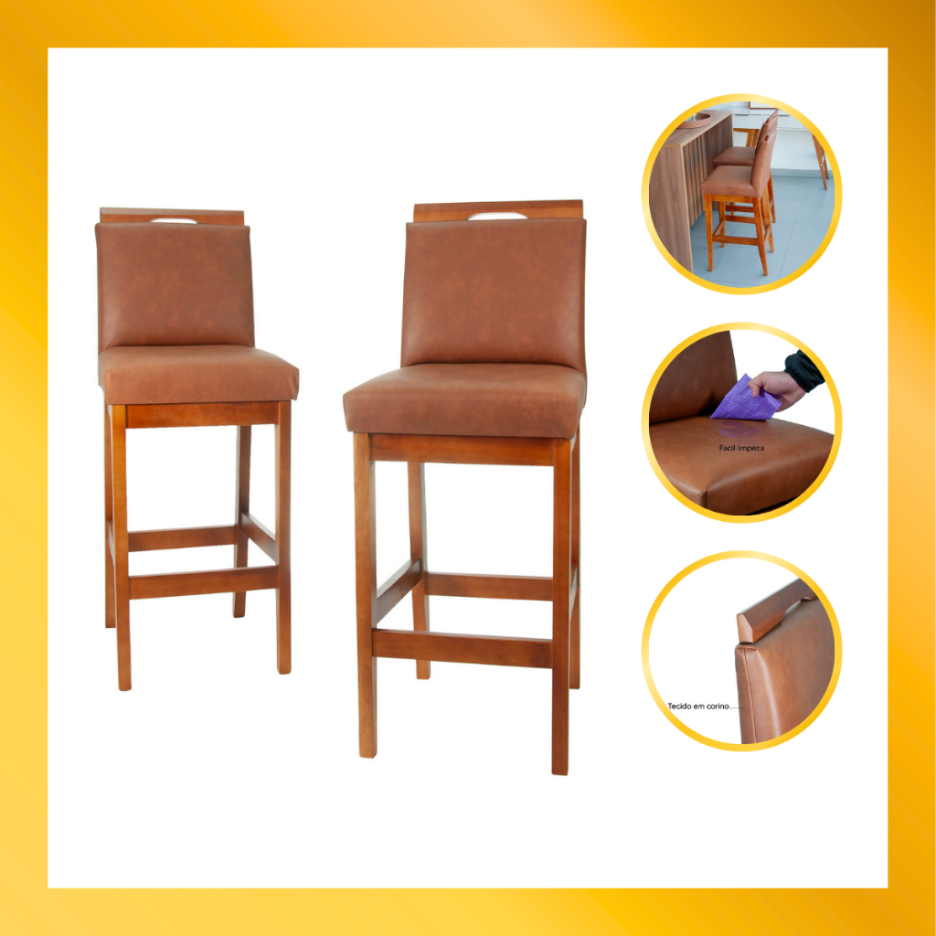Kit 2 Banquetas Alta 70 cm Courino Rubi Balcão Bancada Área Externa Cozinha Bancada Alta