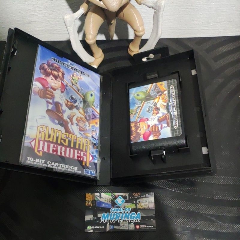 Gunstar Heroes - Mega Drive - Manual completo - USA - Carcaça nova - label nova - Caixa de plástico preta padrão Sega