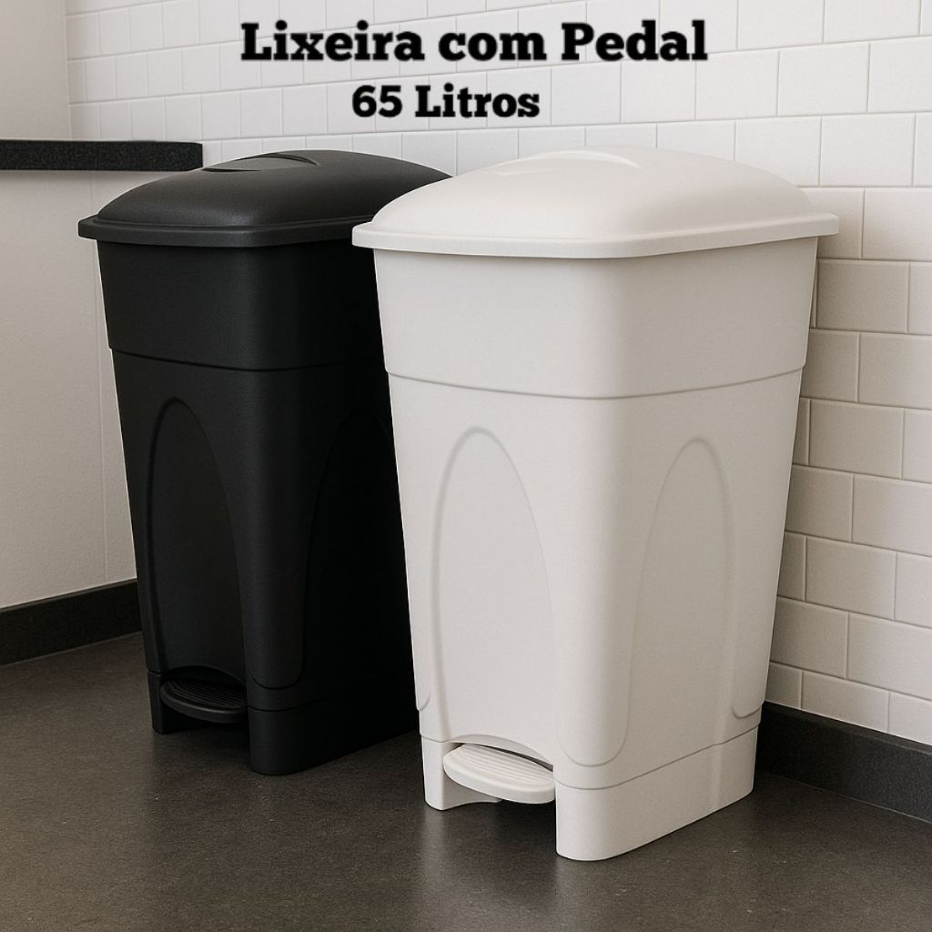 Lixeira com Pedal 65 Litros Grande – Cesto de Lixo – Cozinha Lavanderia