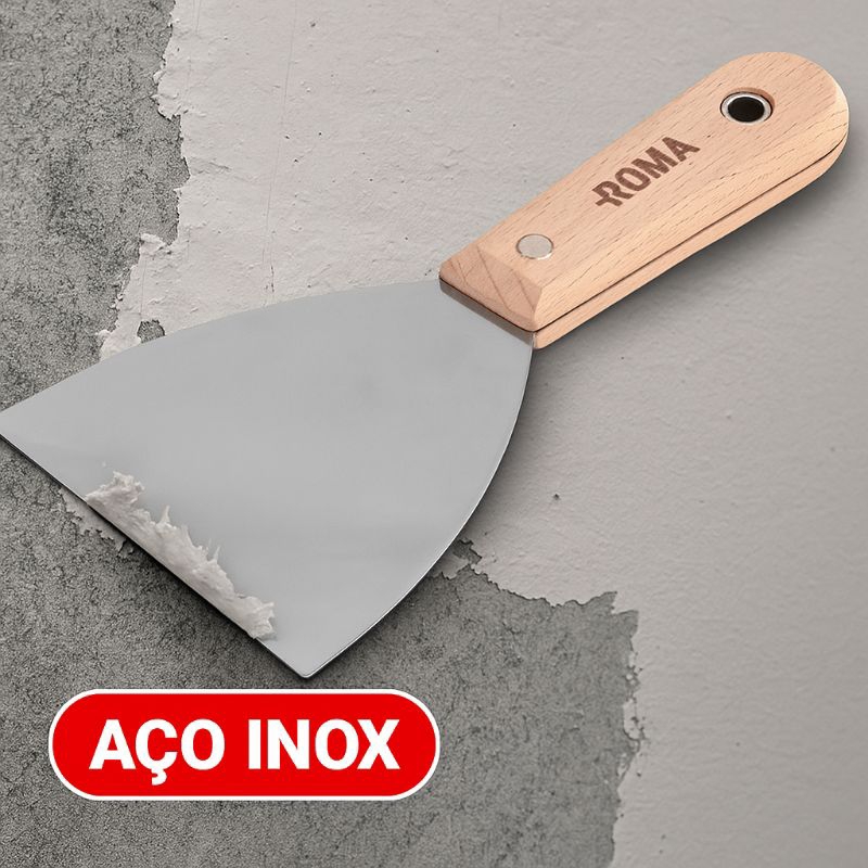 Espátula De Aço Inox Cabo Madeira Roma Raspagem De Tintas Massas Resíduos Uso Geral em Oferta na Shopee