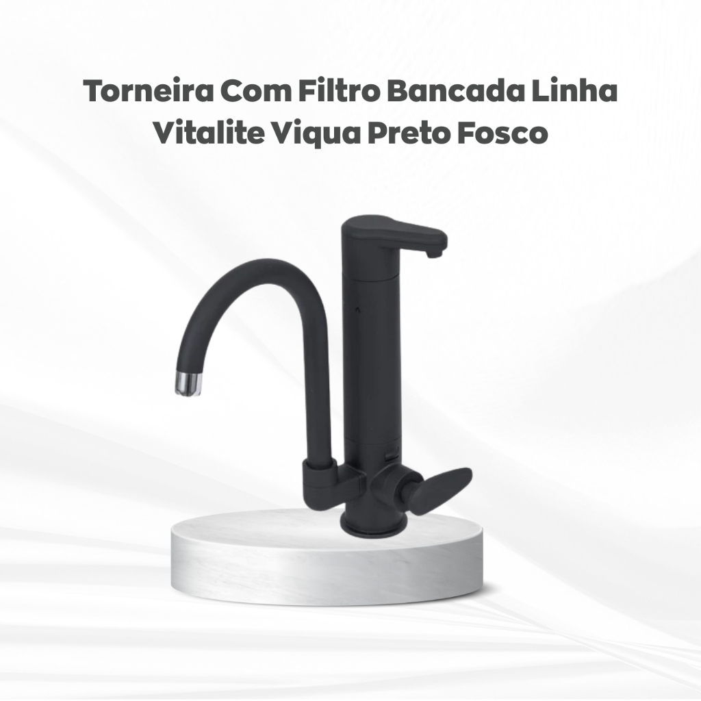 Torneira Com Filtro Bancada Preta Linha Vitalite Viqua Preto Fosco