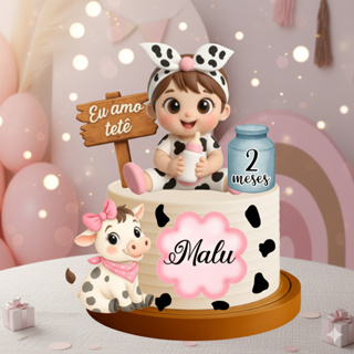 Topo Eu Amo Tetê - Topper Vaquinha Menina Mêsversario- Topo de Bolo - Vaquinha Topper em Oferta na Shopee