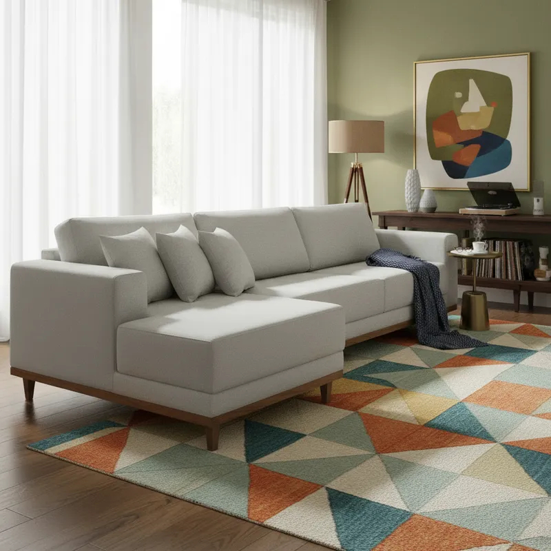 Sofá 4 Lugares Fixo De Linho Com Chaise 2,5M Cronos  Com 3 Almofadas lado Esquerdo Meu Sofá Online