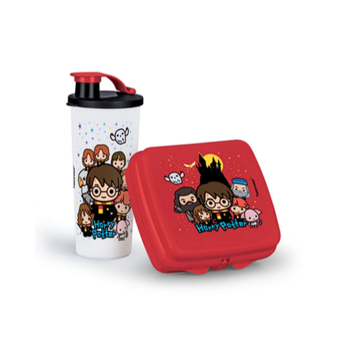 Kit Tupperware Copo com Bico 470ml + Porta Sanduíche Harry Potter