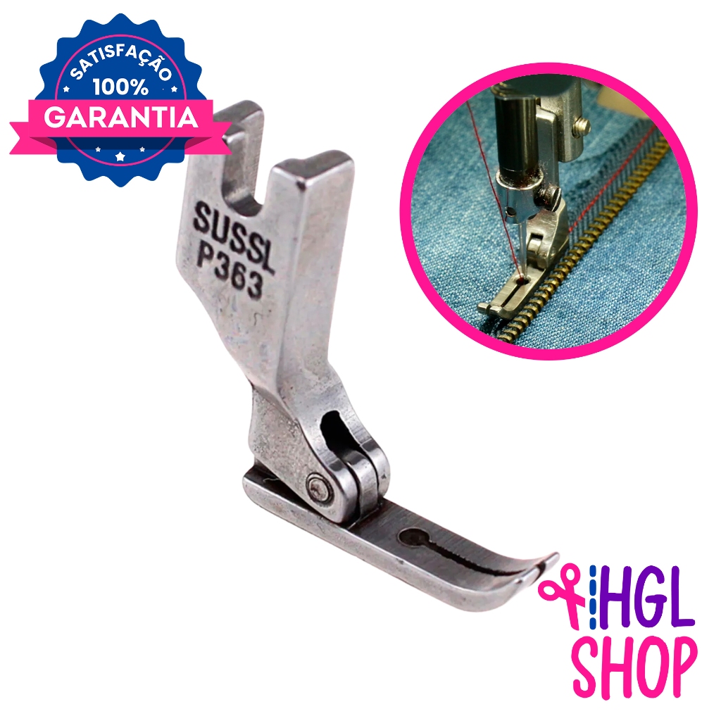 Calcador Sapata Pregar Ziper Central P363 Estreito p/ Máquina de Costura Reta Industrial