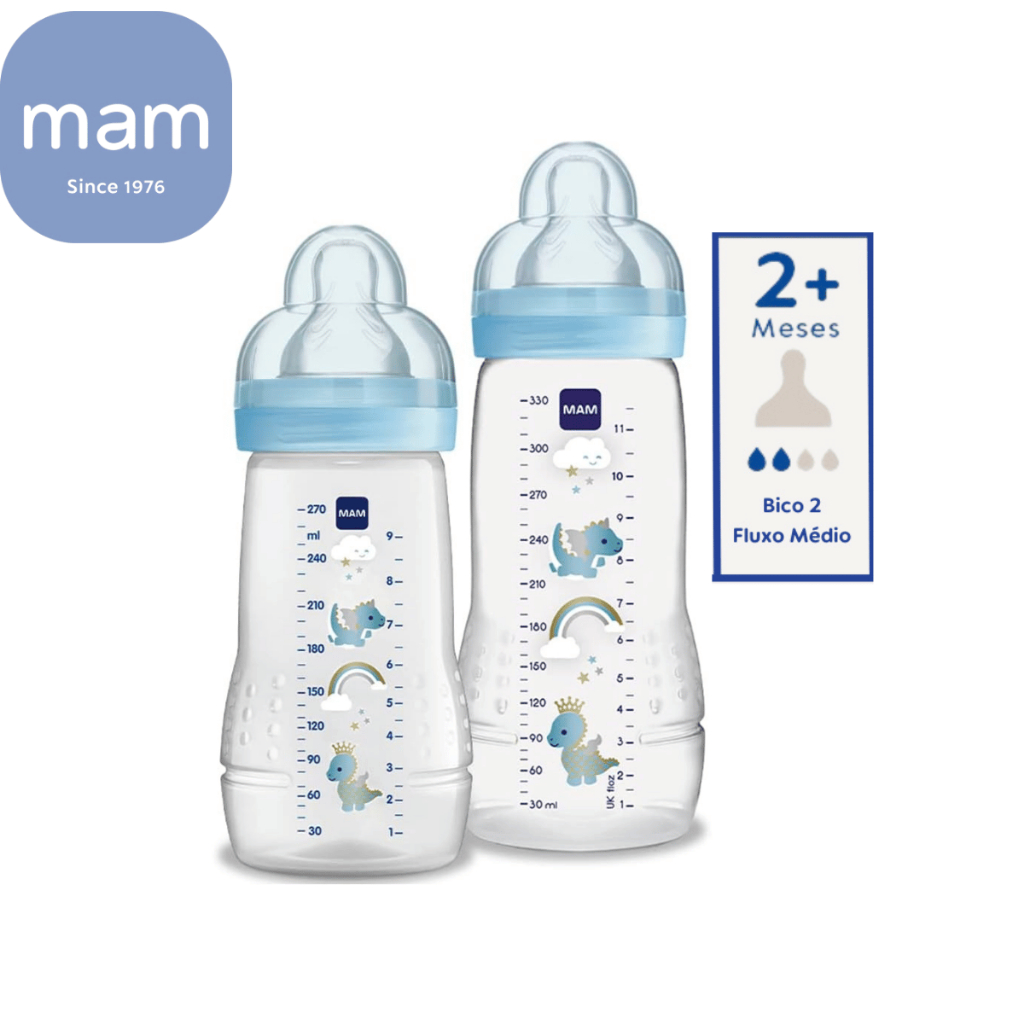 Kit 2 Mamadeiras MAM Easy Active Set 270ml e 330ml Com Formato Ergonômico Fácil de Segurar para Crianças 2+ Meses