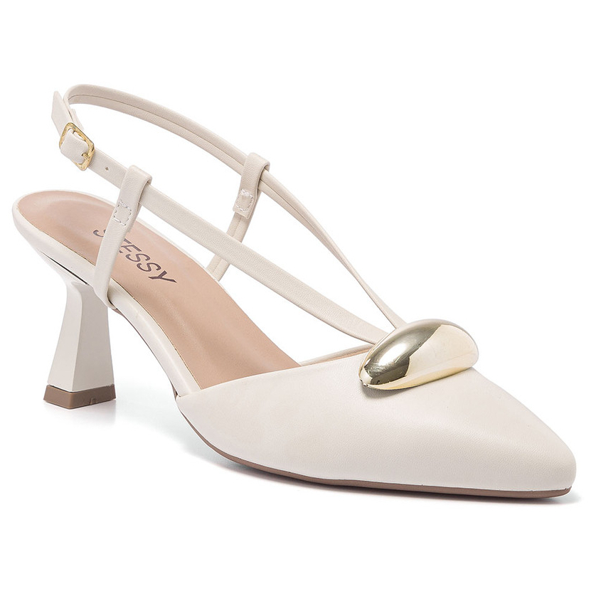 Scarpin Feminino Stessy Shoes Slingback Salto Taça Baixo Enfeite Lesma Elegante Confortável Noivas