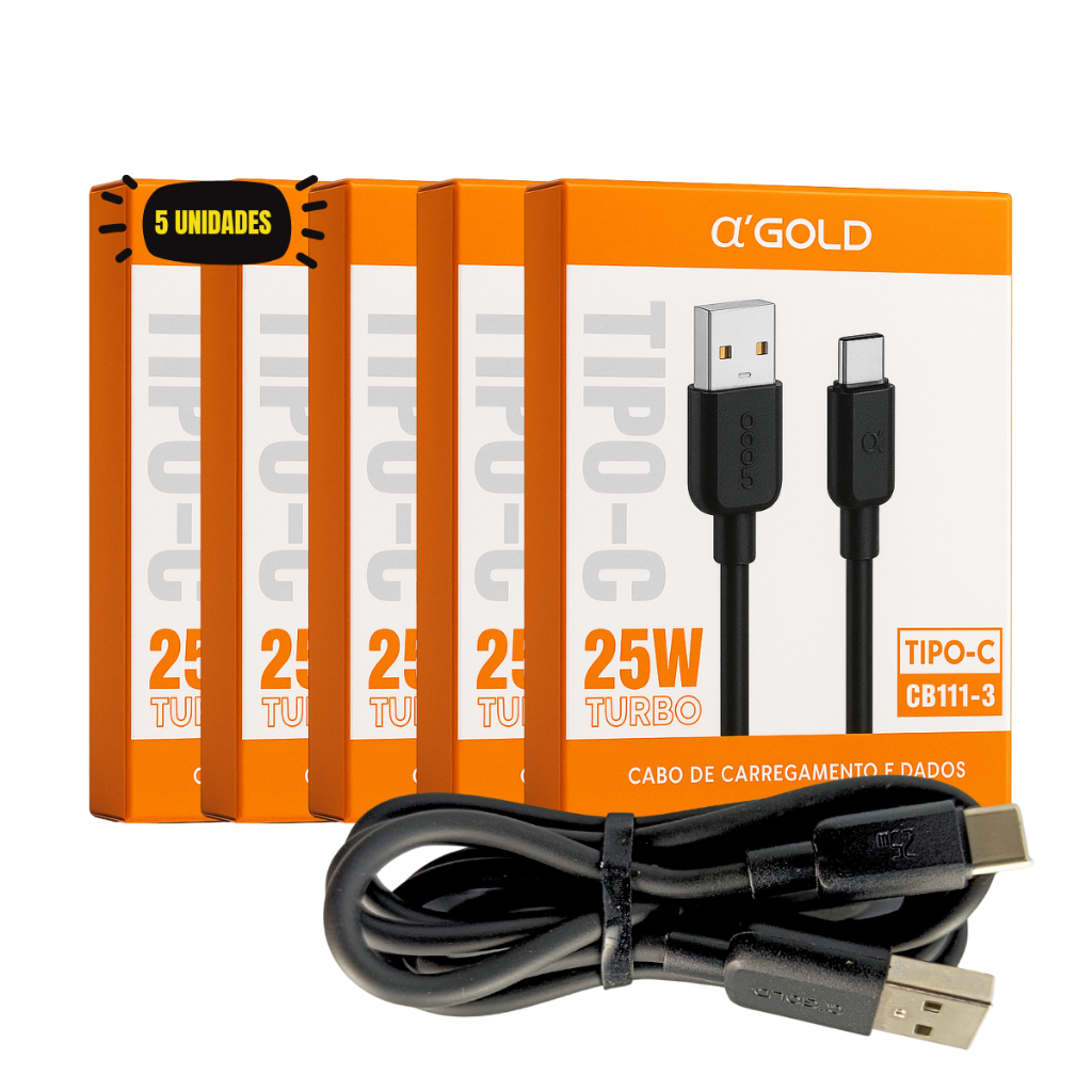 Cabo Tipo-C α’GOLD 25W Turbo Original Reforçado Carregamento Rápido em Oferta na Shopee