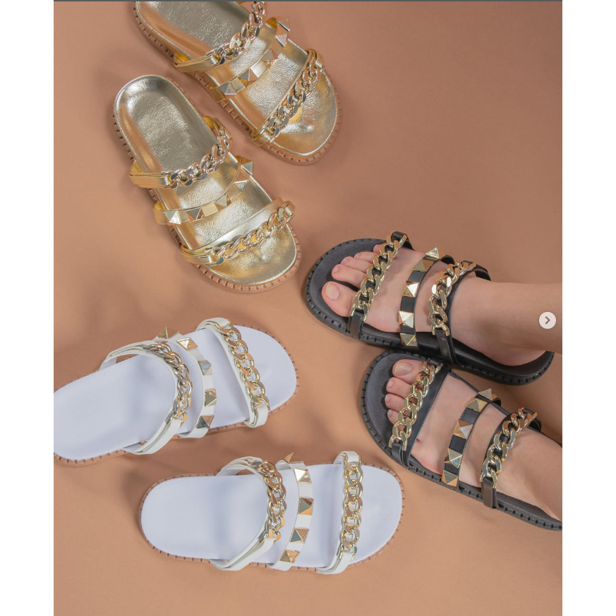 Papete feminina de corrente e piramides dourada estilosas flatform birken sandalia promoção (ANA) em Oferta na Shopee