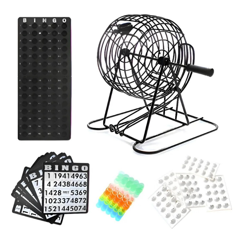 Jogo De Bingo Metal Brinquedo Infantil Profissional Globo Completo Com Cartela 75 bolas Presente Natal