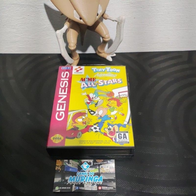 Tiny Toon Acme All Stars - Mega Drive - USA - Carcaça nova - label nova - Caixa de plástico preta padrão Sega