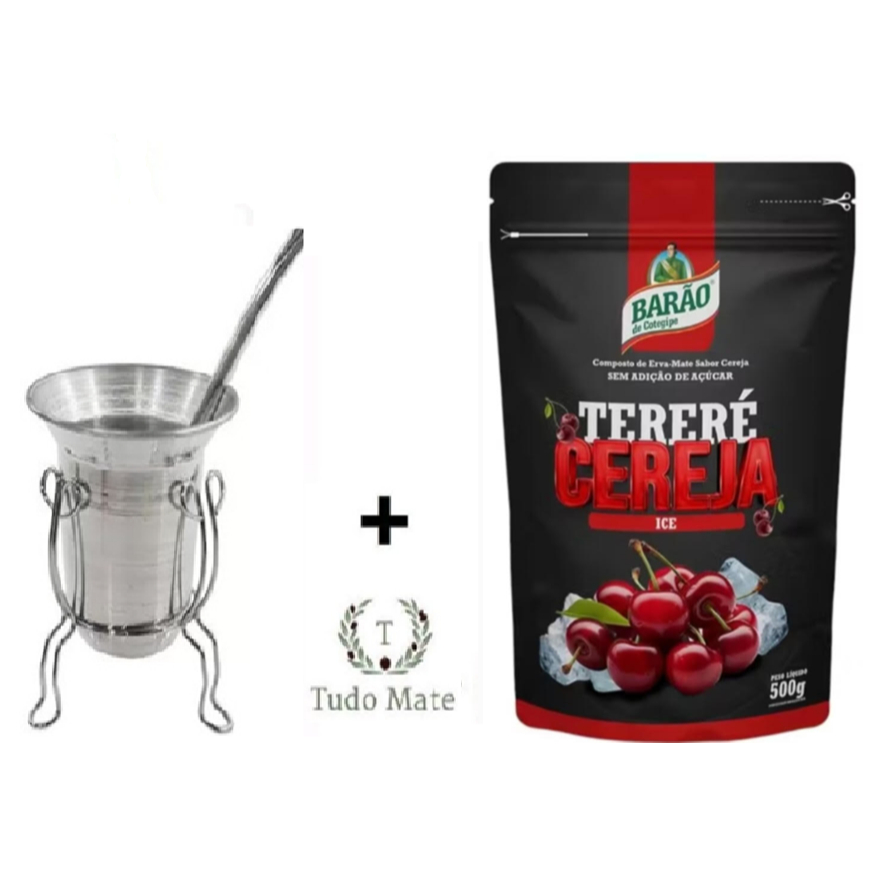 Kit Tereré Erva Mate Barão de Cotegipe 500g + Copo Alumínio e Bomba