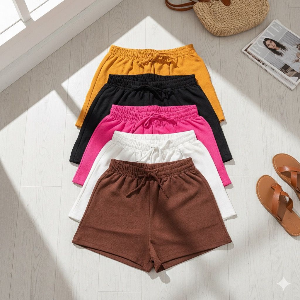 Kit 4 Shorts Femininos de Moletinho | Cós Alto com Amarração e Caimento Confortável – Cores Sortidas em Oferta na Shopee