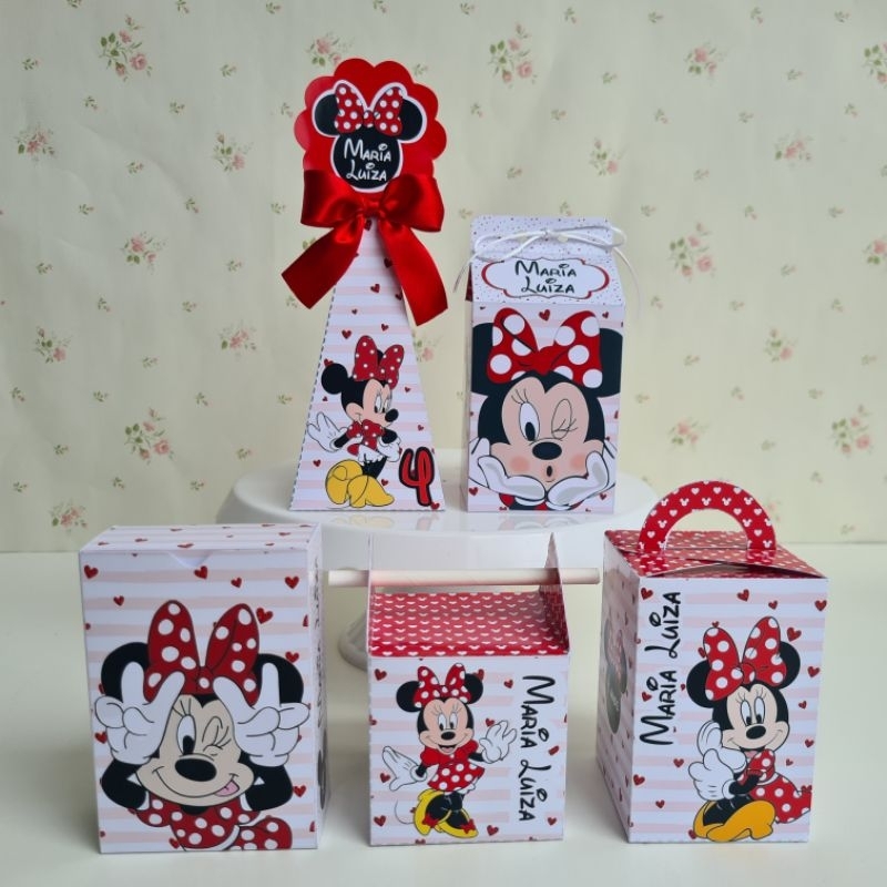kit PEGUE E MONTE Minnie Vermelha Festa Papelaria Personalizada Lembrancinha Caixinha de aniversário desmontada p montar