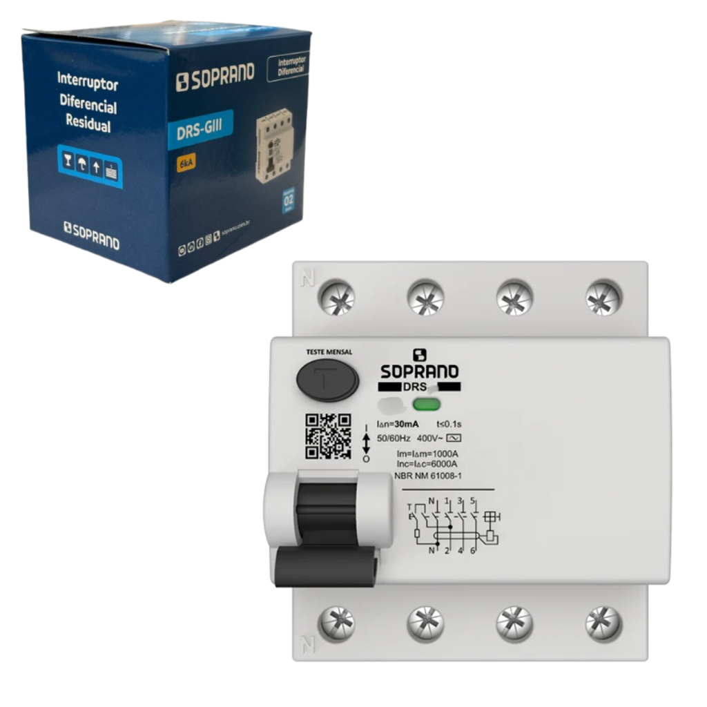 IDR Interruptor Diferencial Residual Dispositivo DR 4p Tetrapolar 63a 30ma Soprano