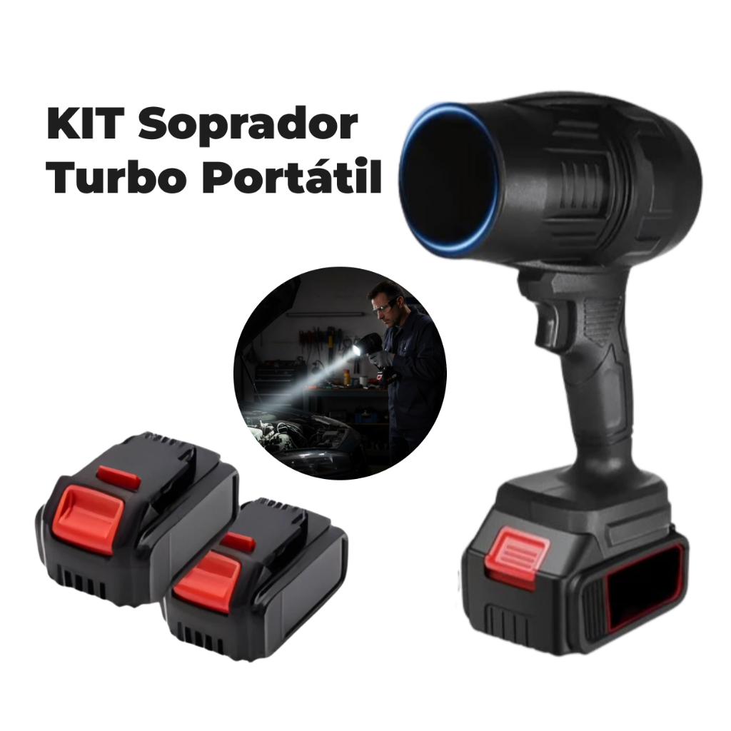 Soprador De Folhas Turbo Portátil Recarregável 48v Com 2 Baterias Potente Limpeza Interna e Externa, Jardim, Carro, Casa