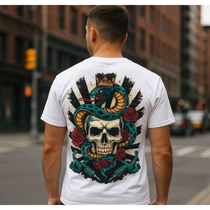 Camisa Masculina Casual Básica Branca Estampa nas Costas Algodão Macio