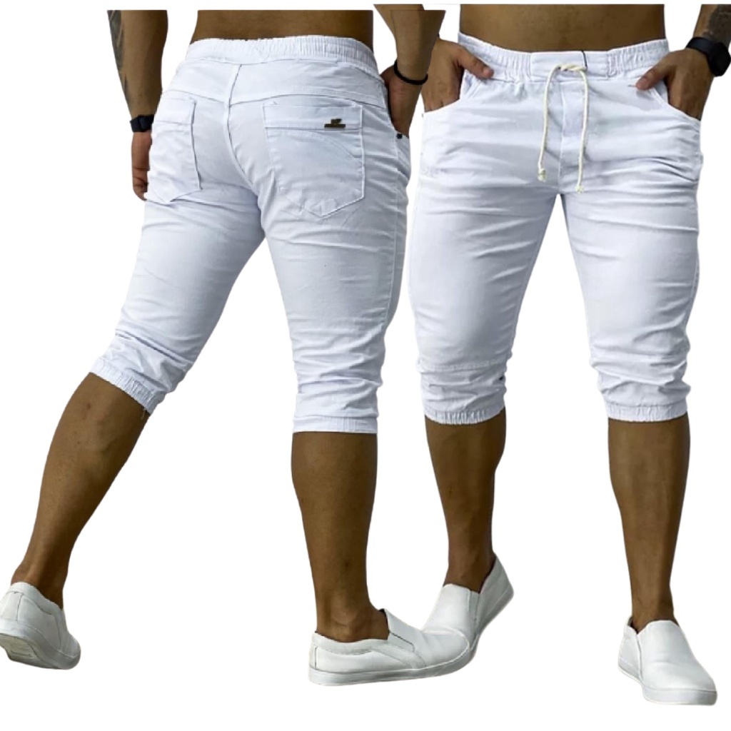 Bermuda Jeans Capri 3/4 Masculina Saruel Skinny Jogger com Punho