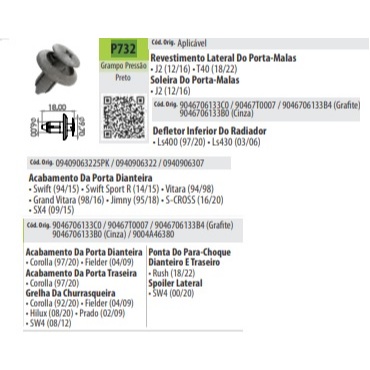 10 Presilha Grampo da Grelha da Churrasqueira Toyota Corolla Toyota Fielder Toyota Hilux Toyota Prado Toyota SW4 em Oferta na Shopee