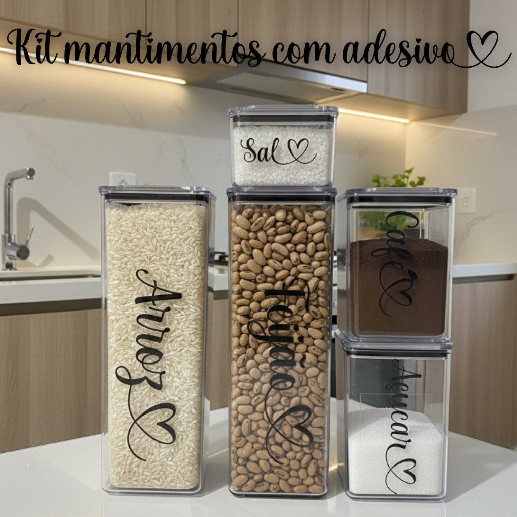 Kit 5 pote herméticos quadrado para mantimentos quadrado organização cozinha 2,3l, 1,1l, 480 ml em Oferta na Shopee