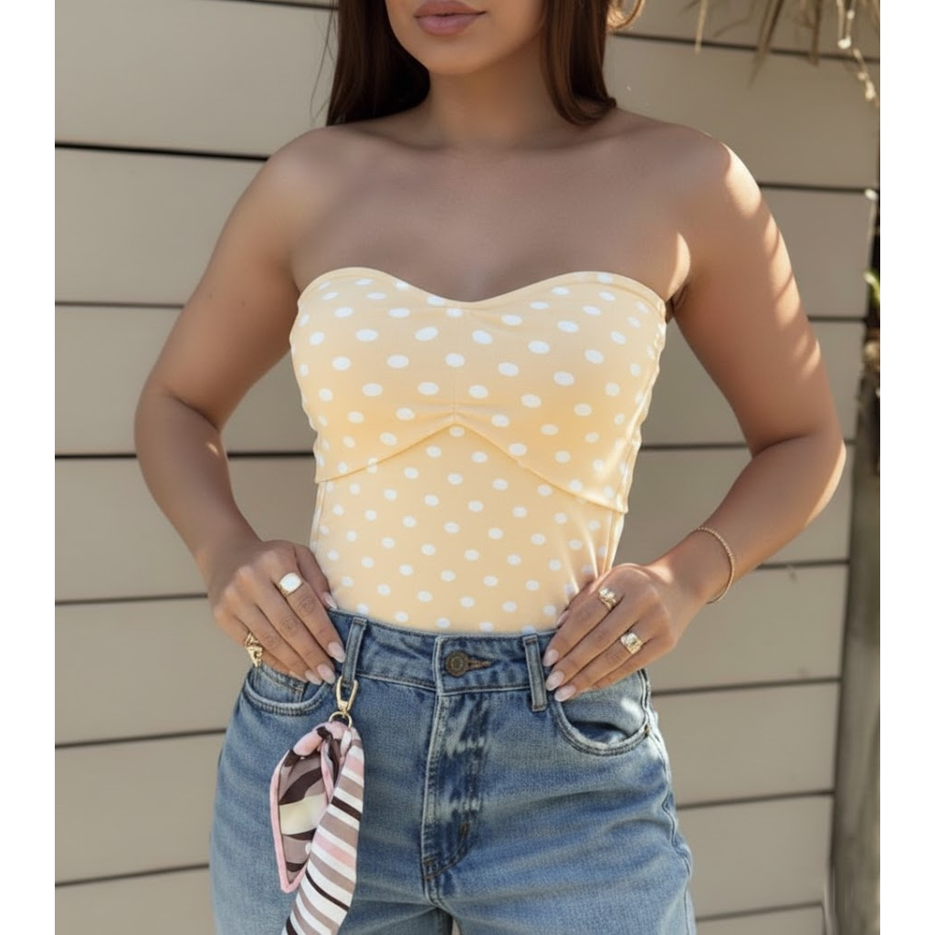 Cropped Feminino Tomara que Caia Modinha Tricot Top Poa Bolinhas