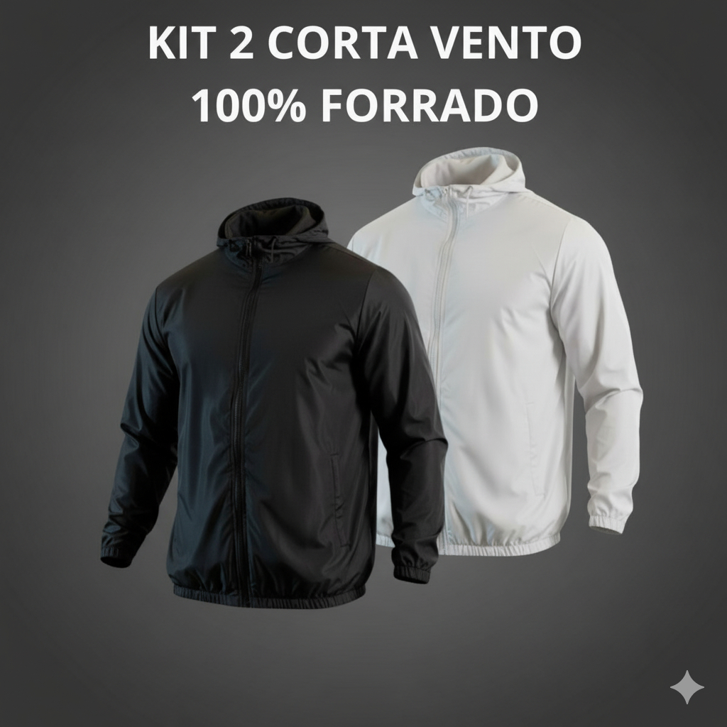 Kit 2 Jaqueta Corta Vento Toda Forrada Com Capuz Sem Marca