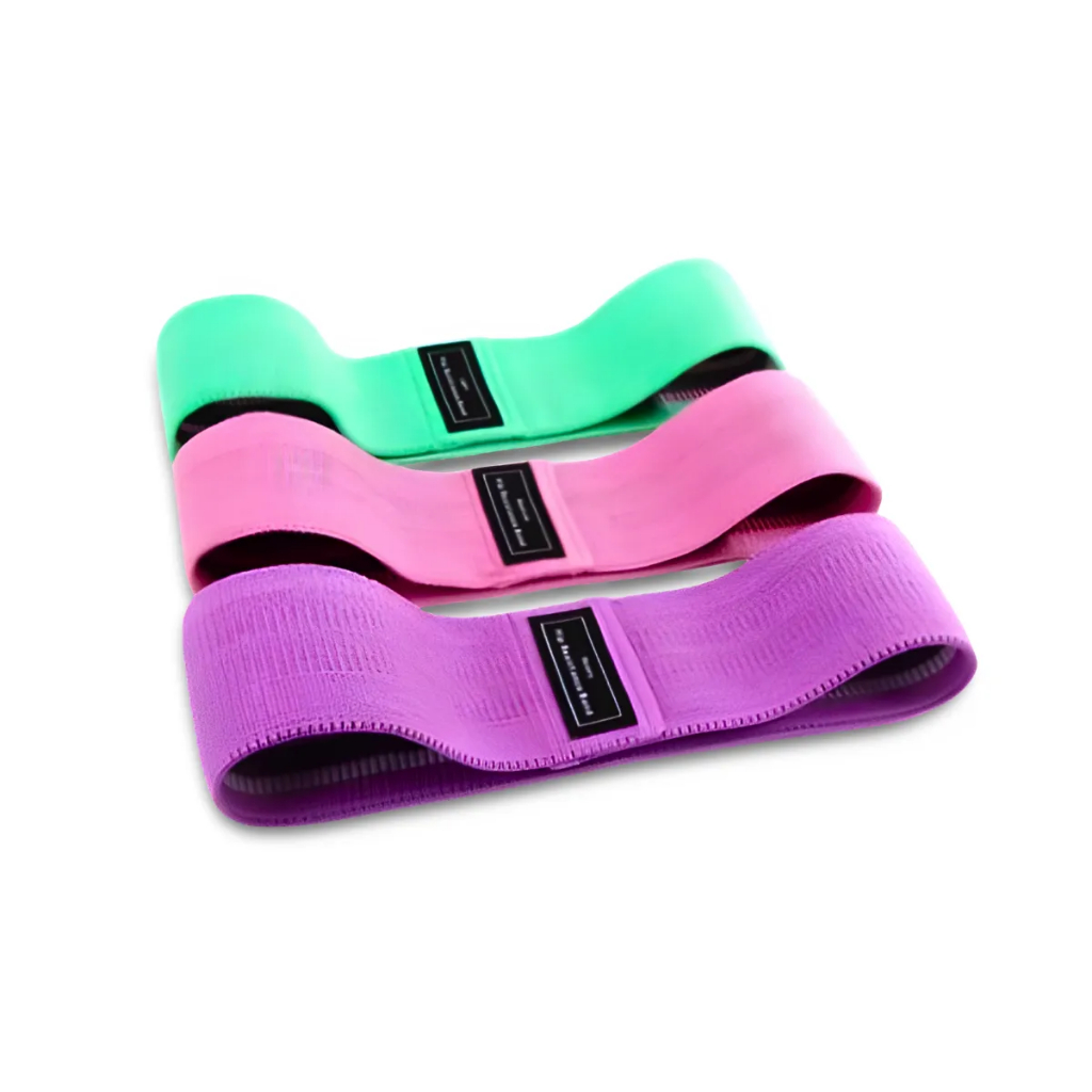 Kit 3 Faixas Elásticas de Resistência Hip Bands para Exercícios Funcionais Academia Fisioterapia