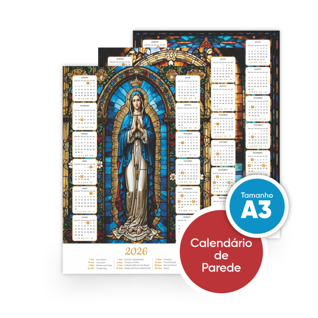 Calendário de Parede 2026 Grande A3 Inspiração e Fé o Ano Todo